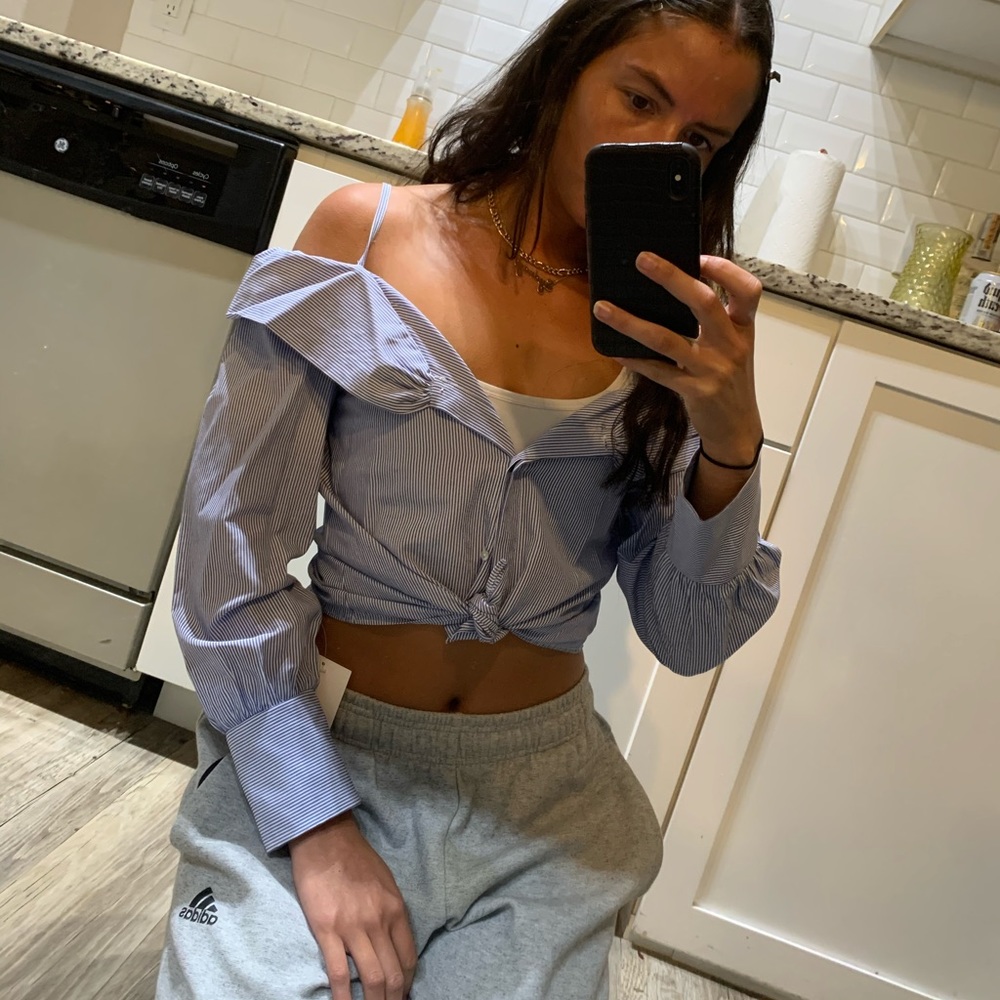 Zara Off The Shoulder Button Down